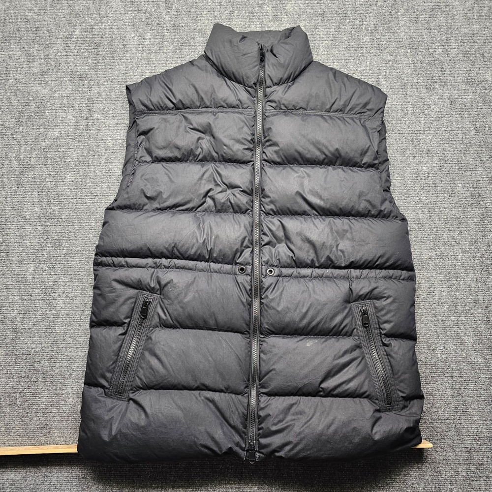 Athleta Black Down Puffer Vest Women Small Full Zip Mock Neck Pockets Quilted
